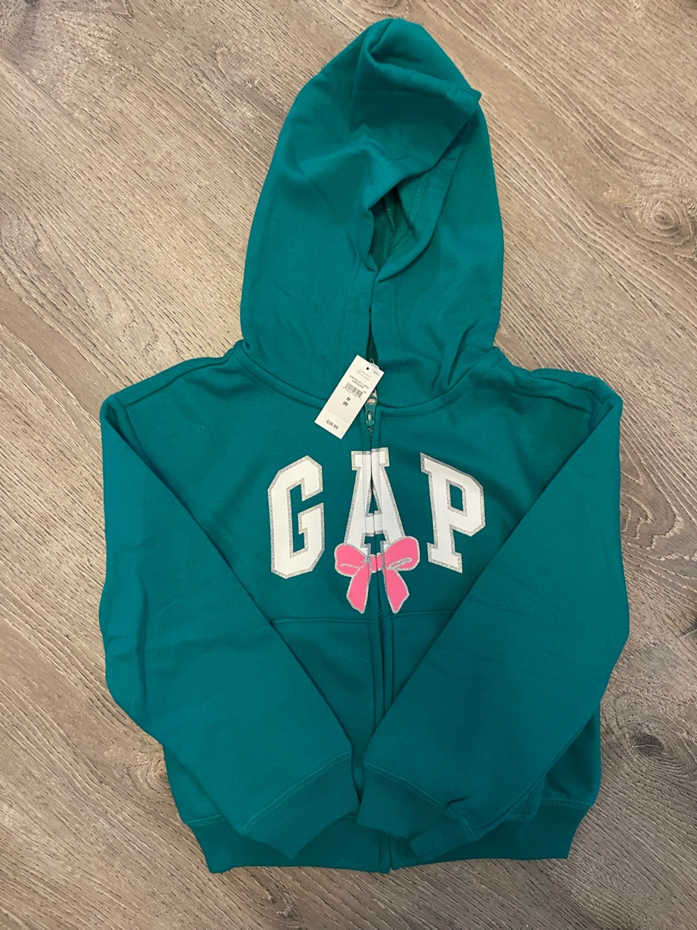 GAP Kids Teal Green Zip Hoodie with Silver-Trim Logo